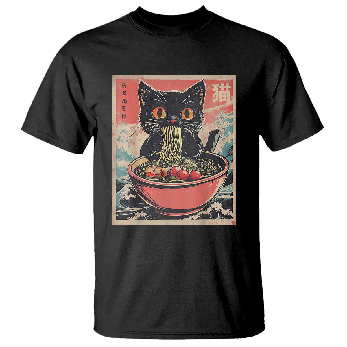 Cat Ramen Japanese Inspo Graphic T Shirt Funny Kawaii Cat Anime Gifts TS02 Black Print Your Wear