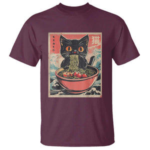 Cat Ramen Japanese Inspo Graphic T Shirt Funny Kawaii Cat Anime Gifts TS02 Maroon Print Your Wear