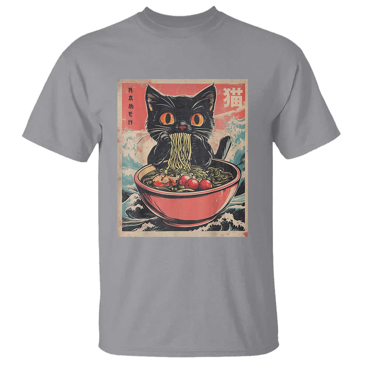 Cat Ramen Japanese Inspo Graphic T Shirt Funny Kawaii Cat Anime Gifts TS02 Sport Gray Print Your Wear