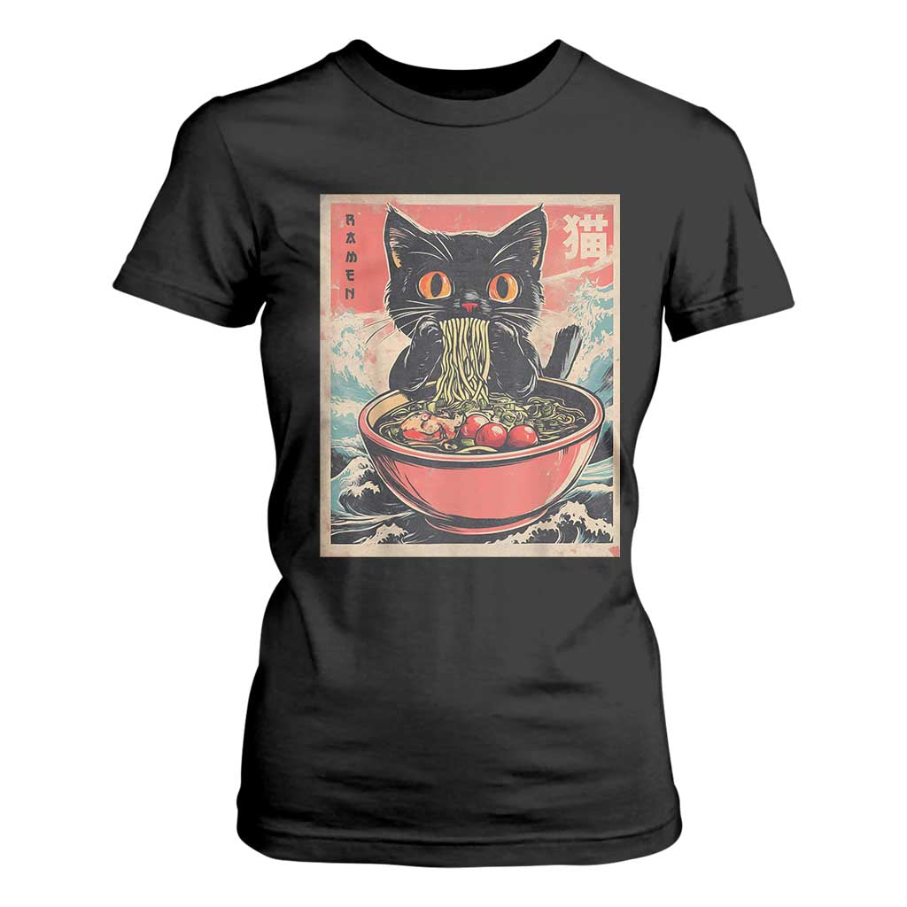 Cat Ramen Japanese Inspo Graphic T Shirt For Women Funny Kawaii Cat Anime Gifts TS02 Black Print Your Wear