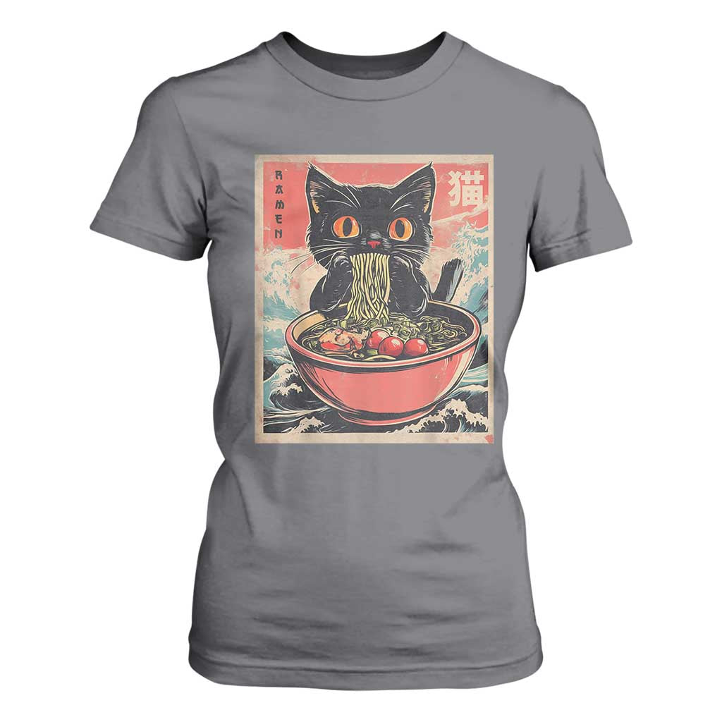 Cat Ramen Japanese Inspo Graphic T Shirt For Women Funny Kawaii Cat Anime Gifts TS02 Charcoal Print Your Wear