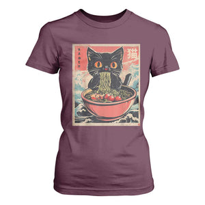 Cat Ramen Japanese Inspo Graphic T Shirt For Women Funny Kawaii Cat Anime Gifts TS02 Maroon Print Your Wear