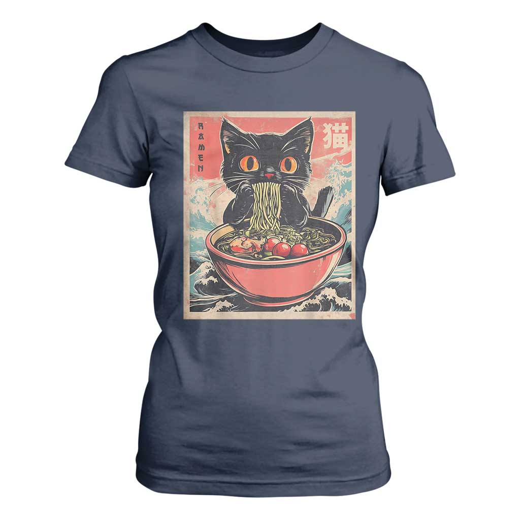 Cat Ramen Japanese Inspo Graphic T Shirt For Women Funny Kawaii Cat Anime Gifts TS02 Navy Print Your Wear