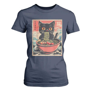 Cat Ramen Japanese Inspo Graphic T Shirt For Women Funny Kawaii Cat Anime Gifts TS02 Navy Print Your Wear