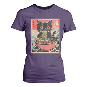 Cat Ramen Japanese Inspo Graphic T Shirt For Women Funny Kawaii Cat Anime Gifts TS02 Purple Print Your Wear
