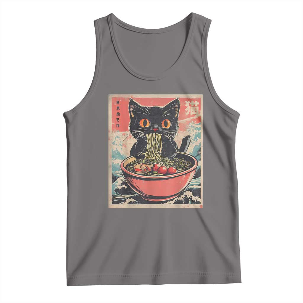 Cat Ramen Japanese Inspo Graphic Tank Top Funny Kawaii Cat Anime Gifts TS02 Deep Heather Print Your Wear