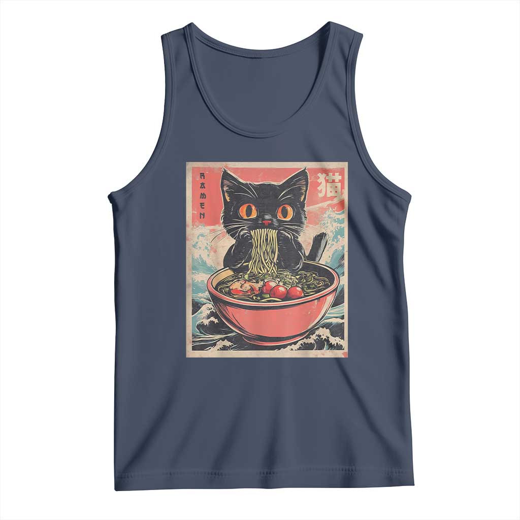 Cat Ramen Japanese Inspo Graphic Tank Top Funny Kawaii Cat Anime Gifts TS02 Navy Print Your Wear