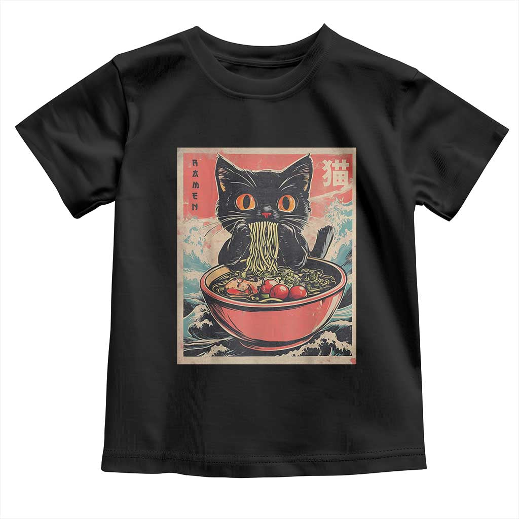 Cat Ramen Japanese Inspo Graphic Toddler T Shirt Funny Kawaii Cat Anime Gifts TS02 Black Print Your Wear