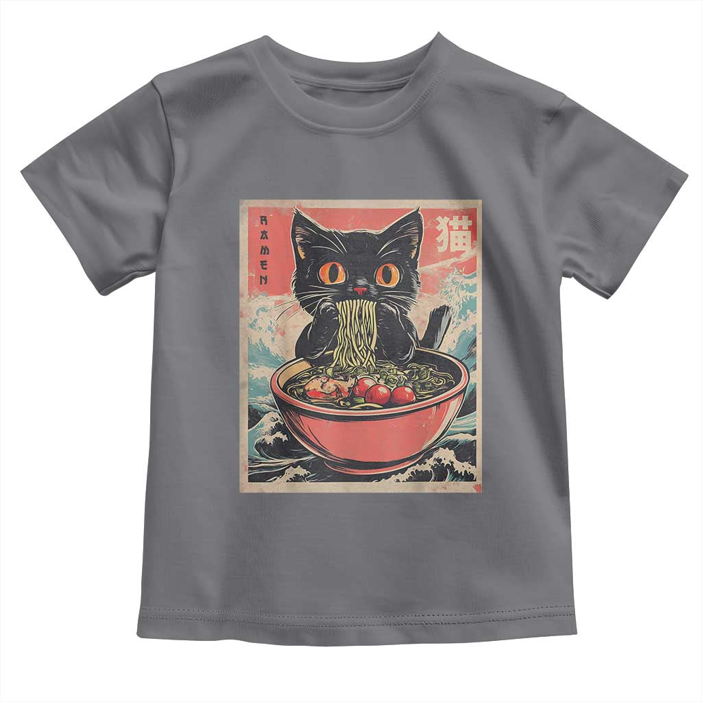 Cat Ramen Japanese Inspo Graphic Toddler T Shirt Funny Kawaii Cat Anime Gifts TS02 Charcoal Print Your Wear