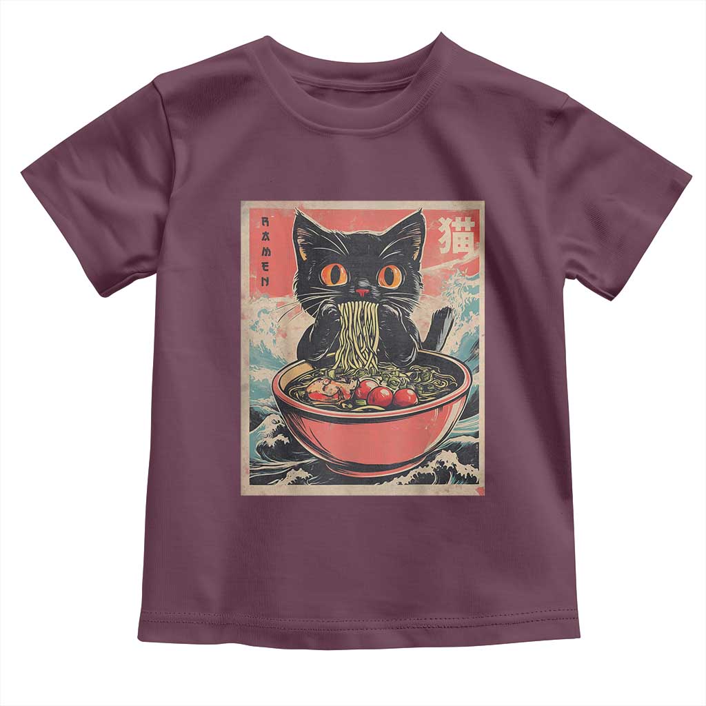 Cat Ramen Japanese Inspo Graphic Toddler T Shirt Funny Kawaii Cat Anime Gifts TS02 Maroon Print Your Wear