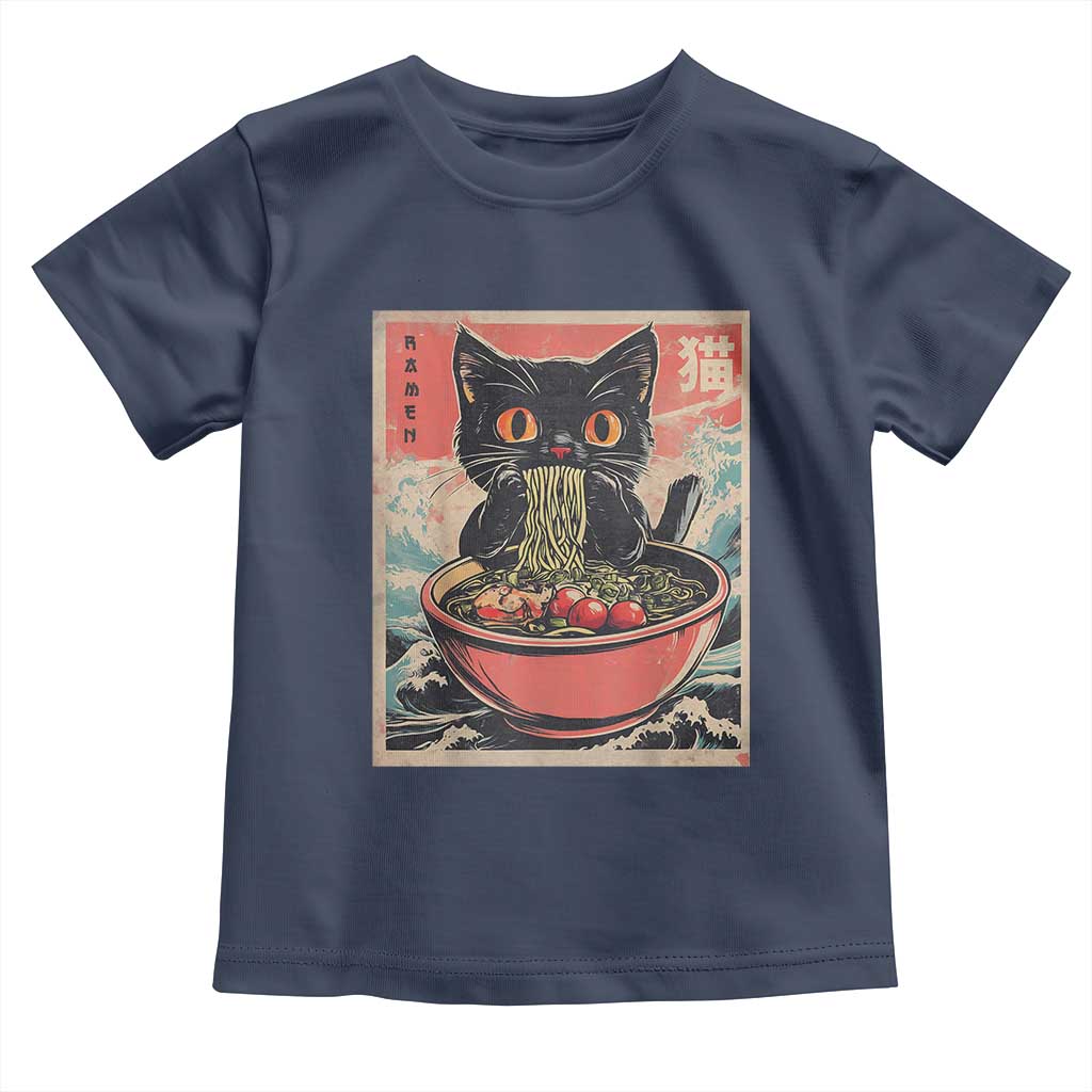 Cat Ramen Japanese Inspo Graphic Toddler T Shirt Funny Kawaii Cat Anime Gifts TS02 Navy Print Your Wear