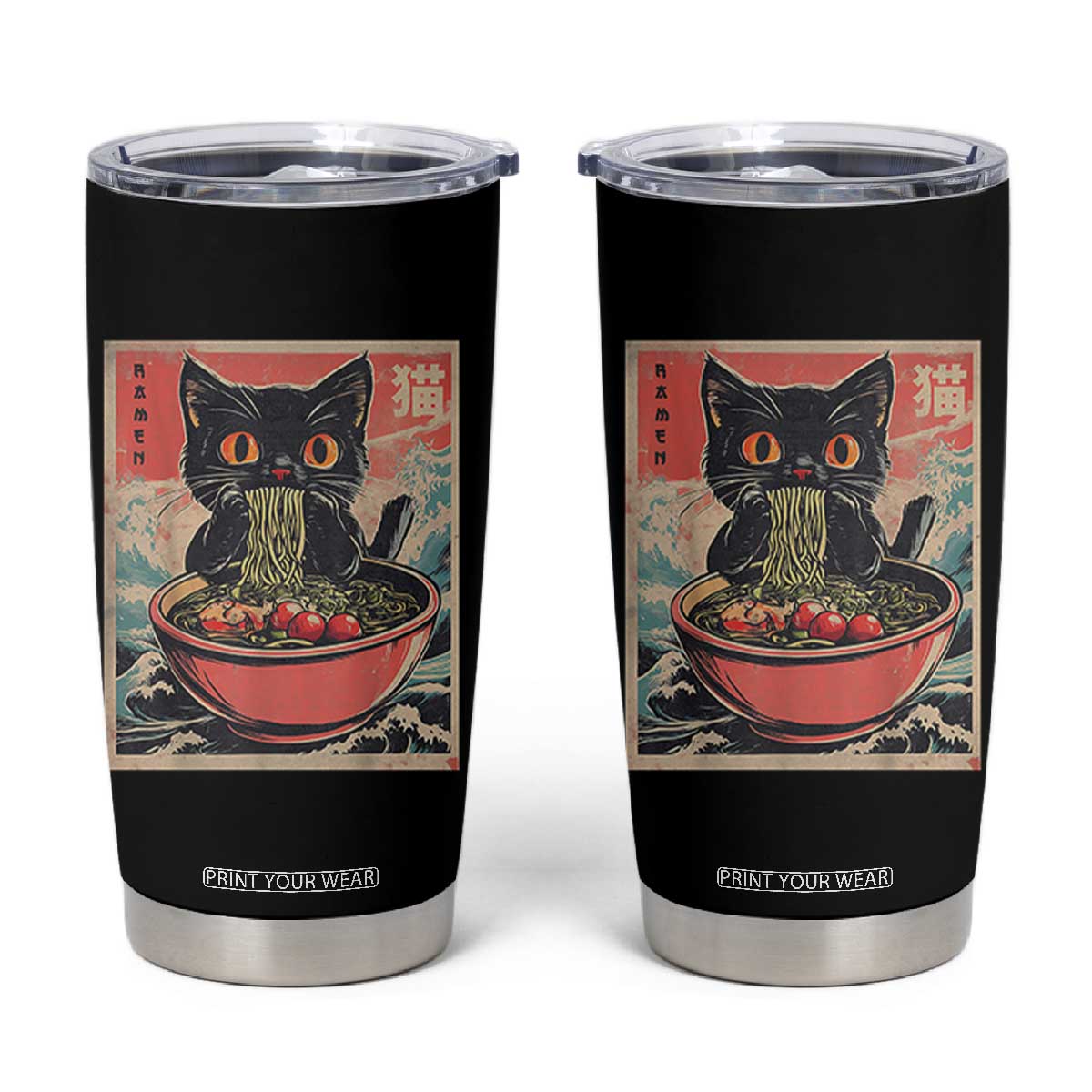 Cat Ramen Japanese Inspo Graphic Tumbler Cup Funny Kawaii Cat Anime Gifts TS02 Black Print Your Wear