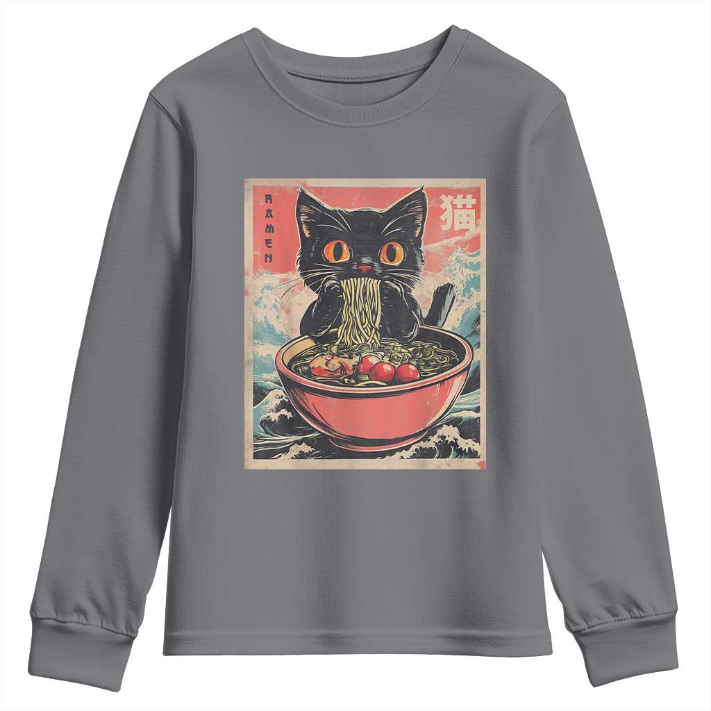 Cat Ramen Japanese Inspo Graphic Youth Sweatshirt Funny Kawaii Cat Anime Gifts TS02 Charcoal Print Your Wear