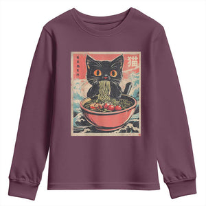 Cat Ramen Japanese Inspo Graphic Youth Sweatshirt Funny Kawaii Cat Anime Gifts TS02 Maroon Print Your Wear