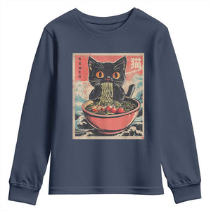 Cat Ramen Japanese Inspo Graphic Youth Sweatshirt Funny Kawaii Cat Anime Gifts TS02 Navy Print Your Wear