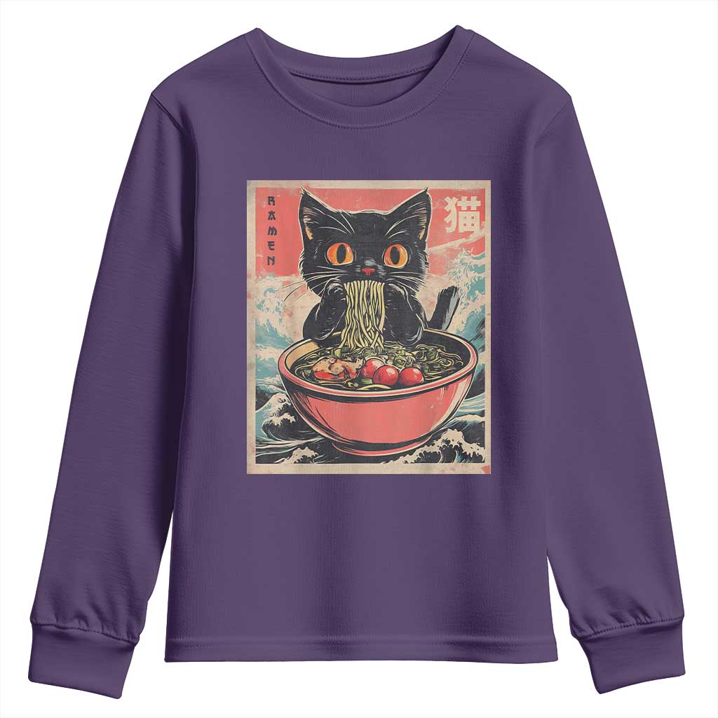 Cat Ramen Japanese Inspo Graphic Youth Sweatshirt Funny Kawaii Cat Anime Gifts TS02 Purple Print Your Wear