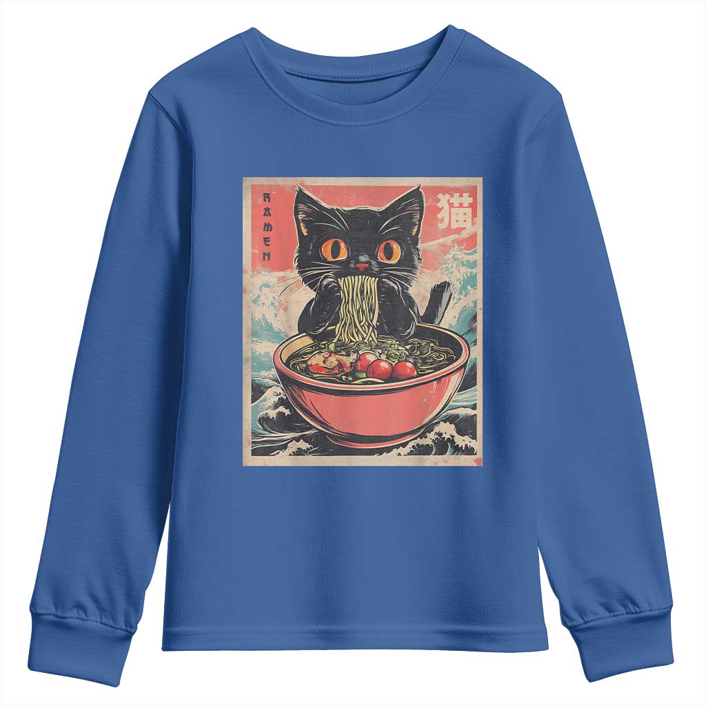 Cat Ramen Japanese Inspo Graphic Youth Sweatshirt Funny Kawaii Cat Anime Gifts TS02 Royal Blue Print Your Wear