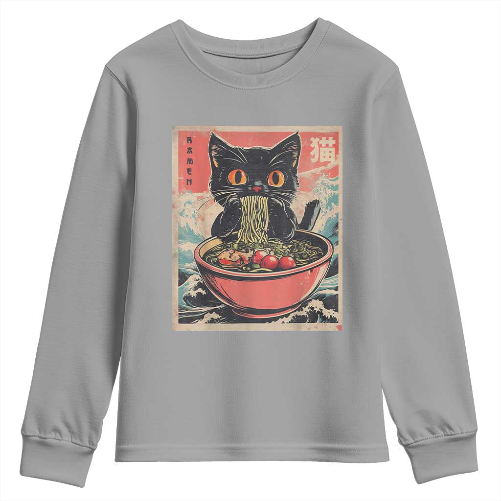 Cat Ramen Japanese Inspo Graphic Youth Sweatshirt Funny Kawaii Cat Anime Gifts TS02 Sport Gray Print Your Wear