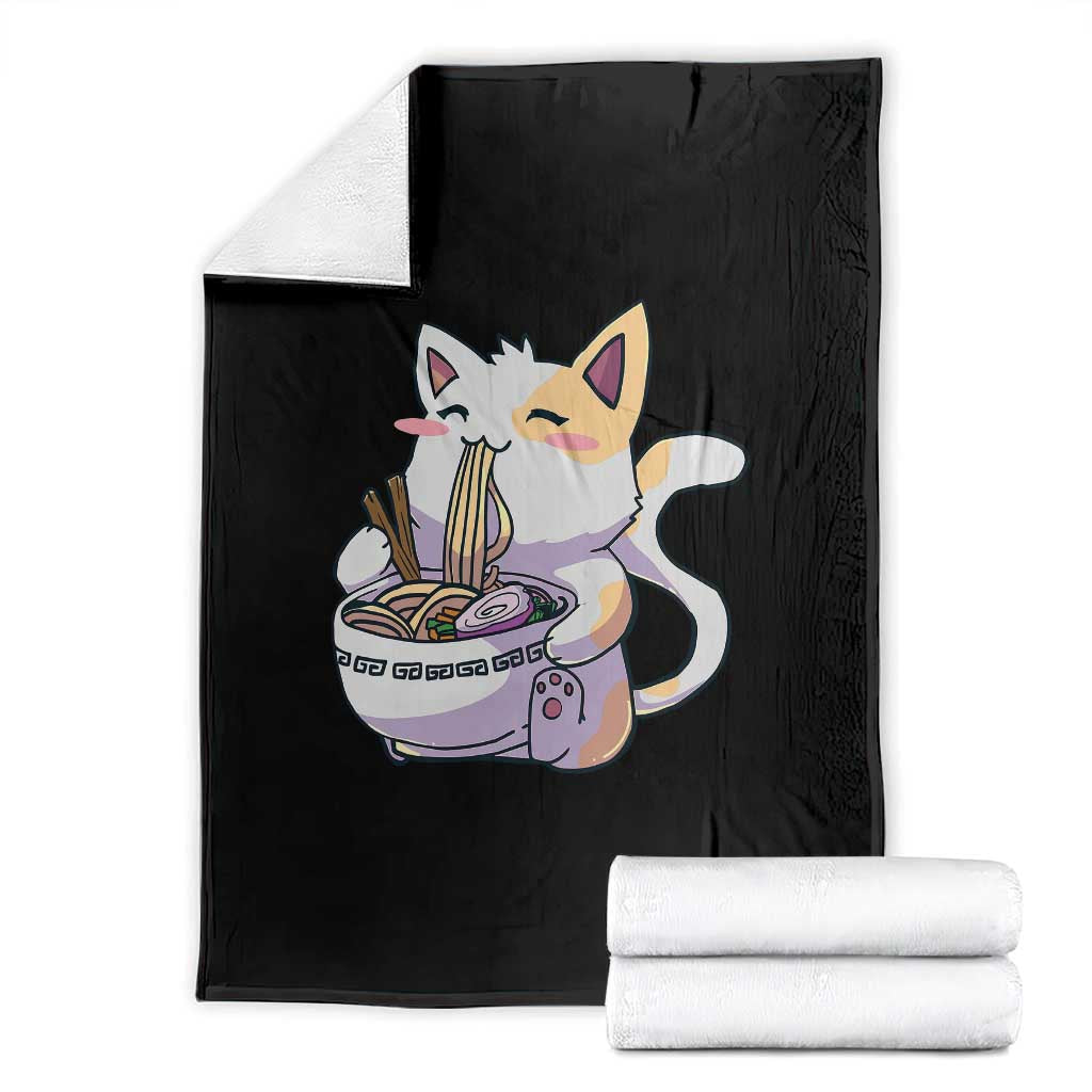 Ramen Cat Kawaii Throw Blanket Anime Japanese Neko Cute Graphic TS02 Black Print Your Wear