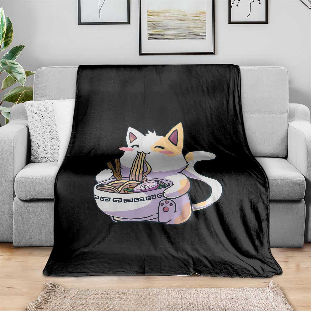 Ramen Cat Kawaii Throw Blanket Anime Japanese Neko Cute Graphic TS02 Print Your Wear