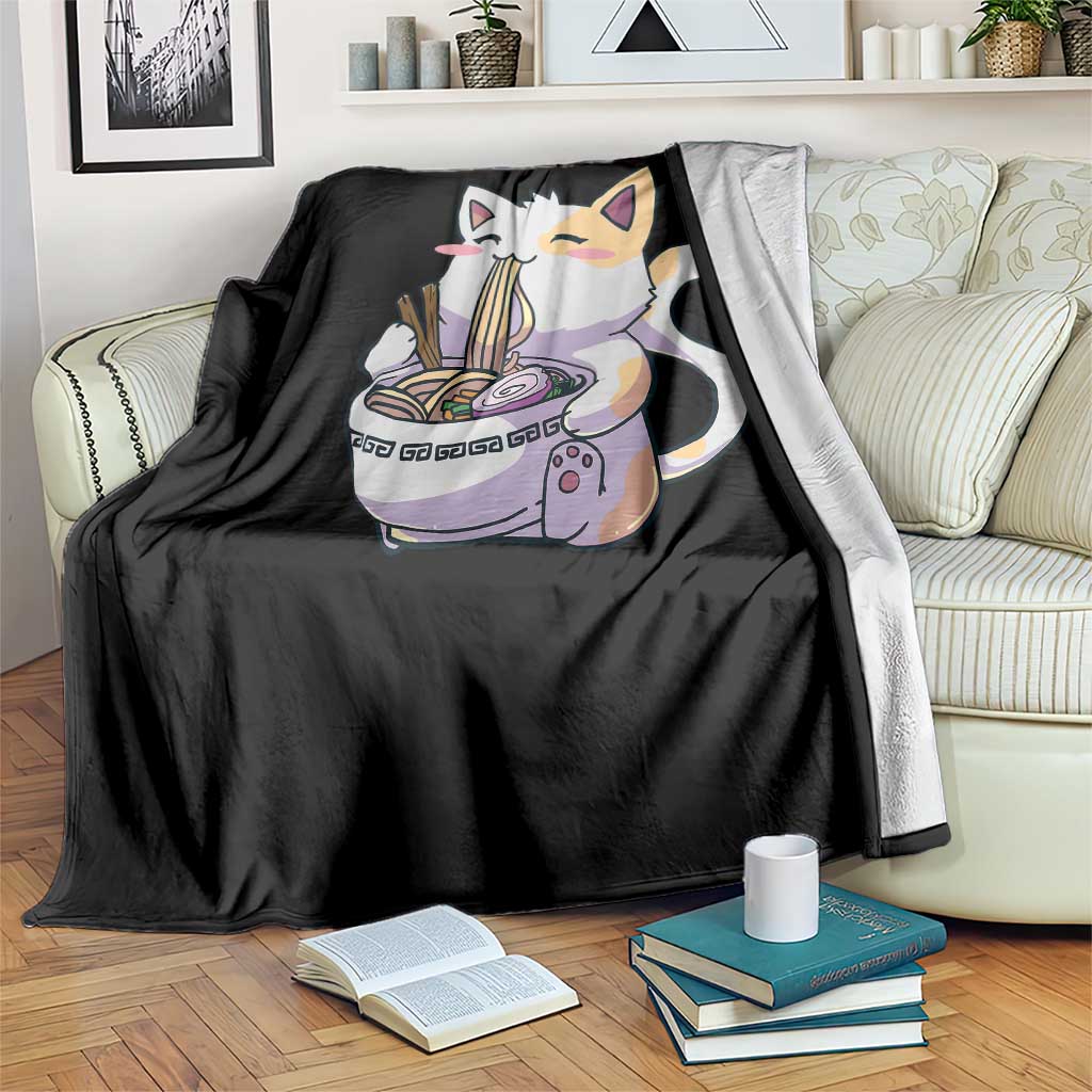 Ramen Cat Kawaii Throw Blanket Anime Japanese Neko Cute Graphic TS02 Print Your Wear