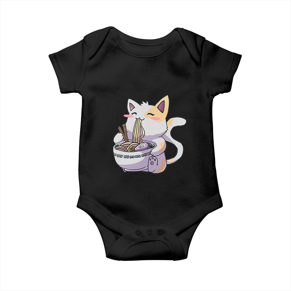 Ramen Cat Kawaii Baby Onesie Anime Japanese Neko Cute Graphic TS02 Black Print Your Wear
