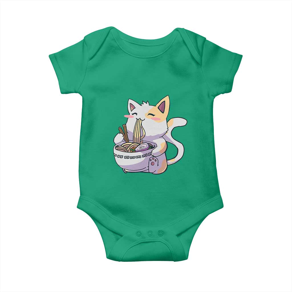 Ramen Cat Kawaii Baby Onesie Anime Japanese Neko Cute Graphic TS02 Irish Green Print Your Wear