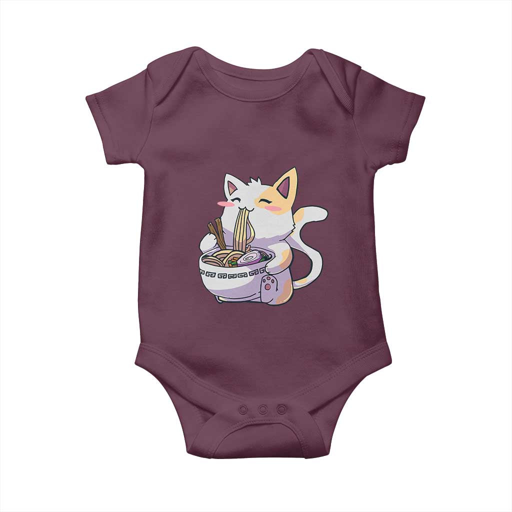 Ramen Cat Kawaii Baby Onesie Anime Japanese Neko Cute Graphic TS02 Maroon Print Your Wear