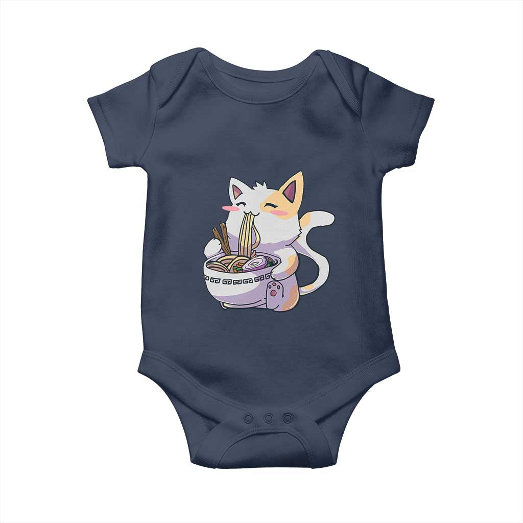 Ramen Cat Kawaii Baby Onesie Anime Japanese Neko Cute Graphic TS02 Navy Print Your Wear