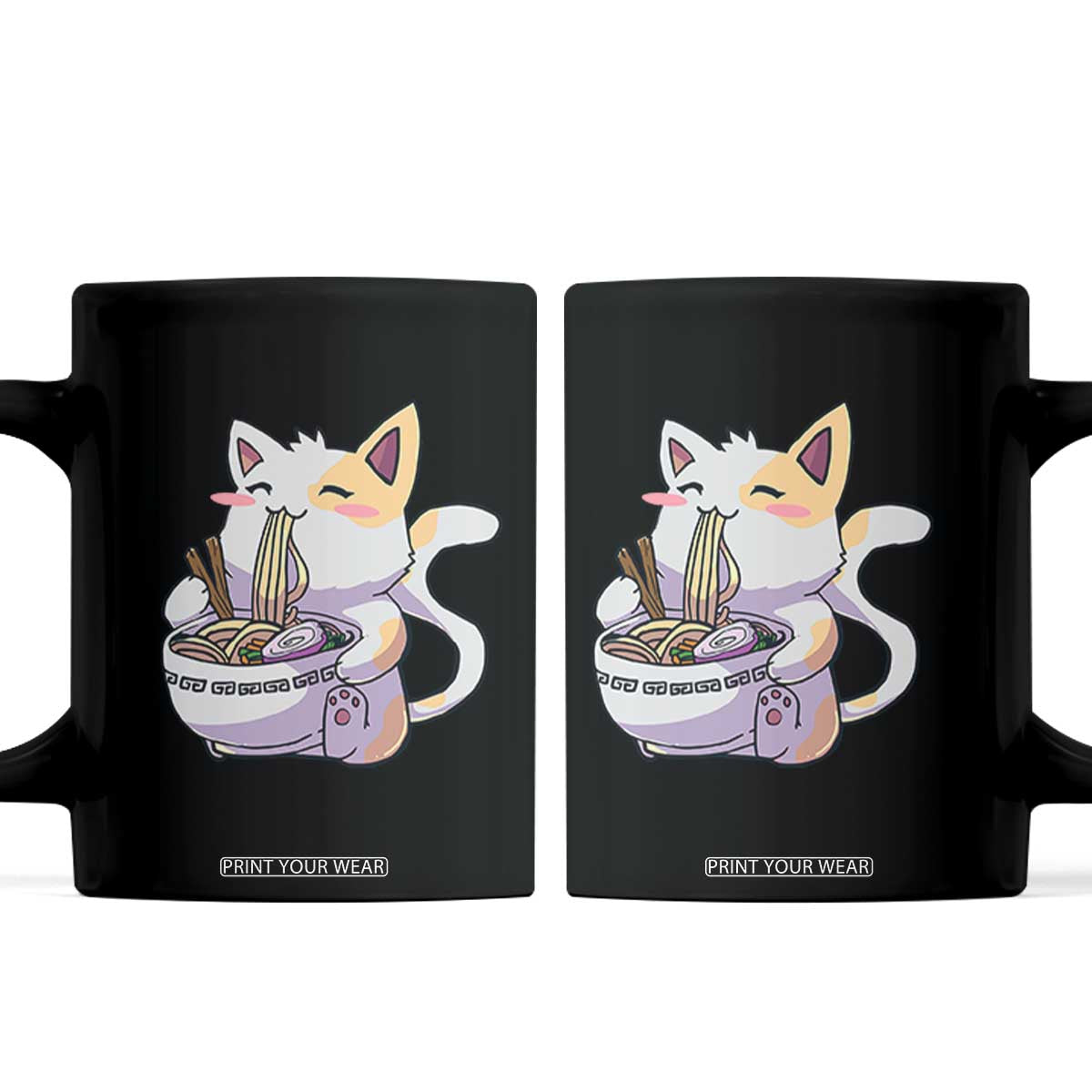 Ramen Cat Kawaii Coffee Mug Anime Japanese Neko Cute Graphic TS02 Black Print Your Wear