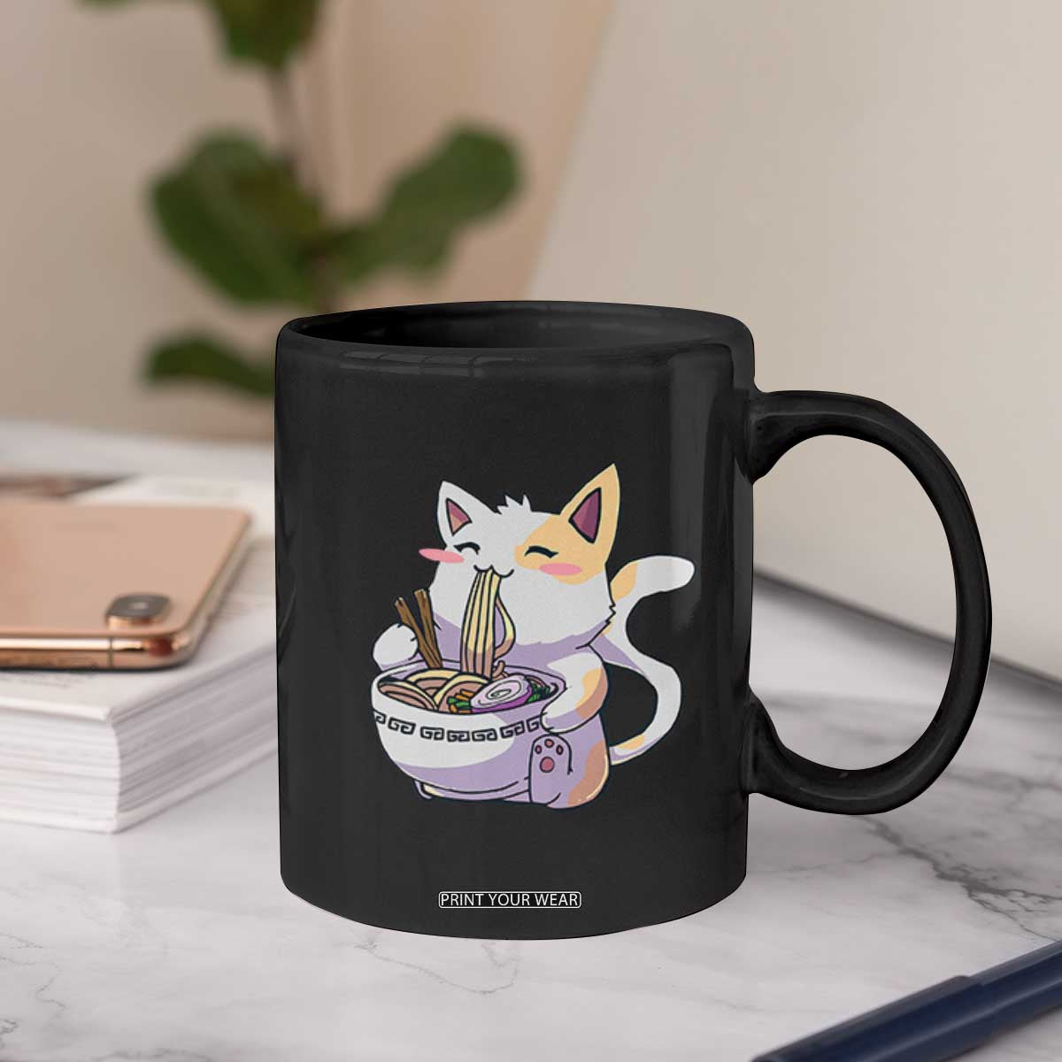Ramen Cat Kawaii Coffee Mug Anime Japanese Neko Cute Graphic TS02 Print Your Wear