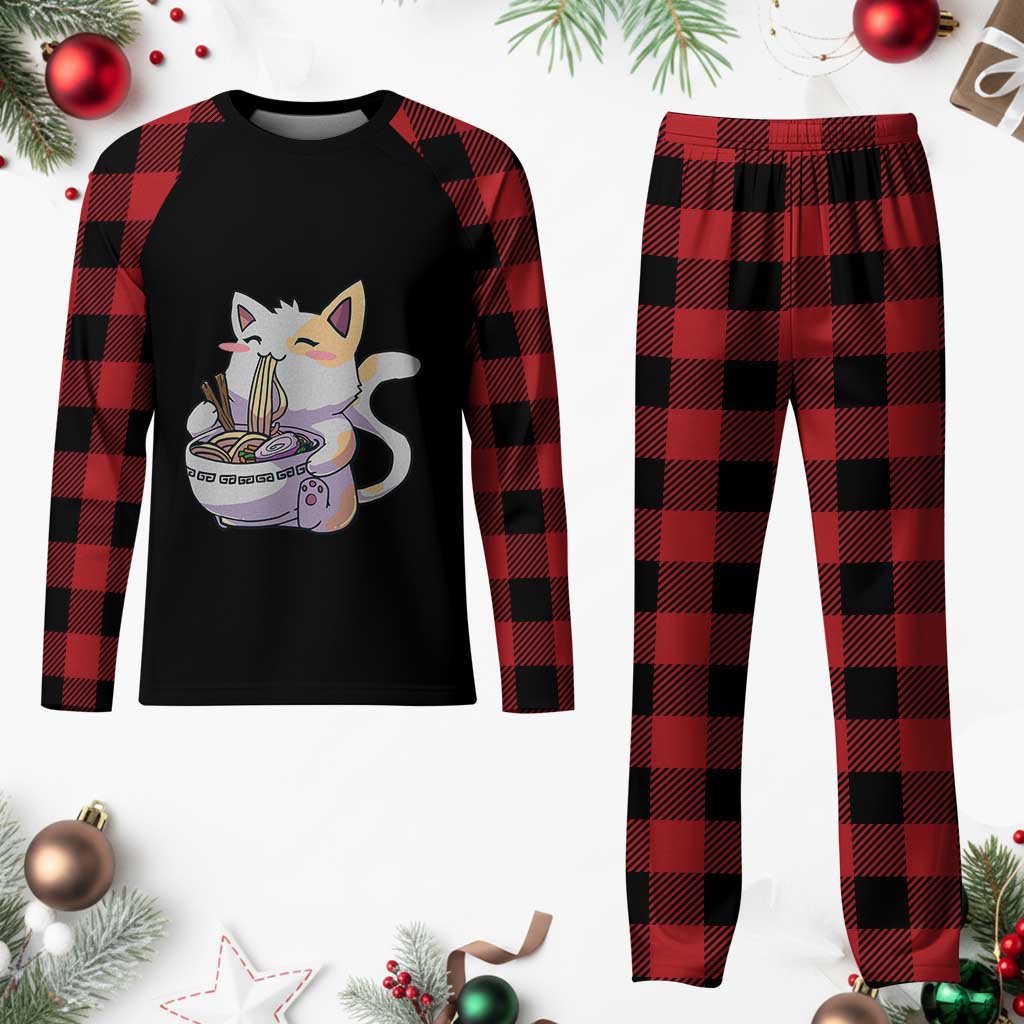 Ramen Cat Kawaii Plaid Pajama Set Anime Japanese Neko Cute Graphic TS02 Buffalo Plaid Print Your Wear