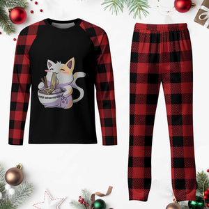 Ramen Cat Kawaii Plaid Pajama Set Anime Japanese Neko Cute Graphic TS02 Buffalo Plaid Print Your Wear