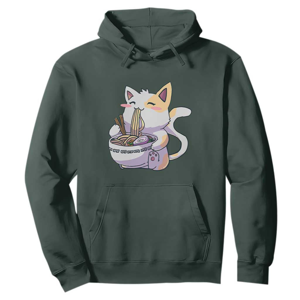 Ramen Cat Kawaii Hoodie Anime Japanese Neko Cute Graphic TS02 Dark Forest Green Print Your Wear