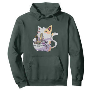 Ramen Cat Kawaii Hoodie Anime Japanese Neko Cute Graphic TS02 Dark Forest Green Print Your Wear