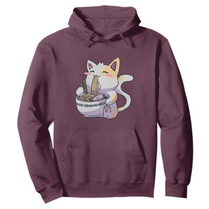 Ramen Cat Kawaii Hoodie Anime Japanese Neko Cute Graphic TS02 Maroon Print Your Wear