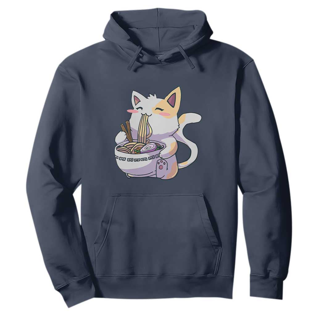 Ramen Cat Kawaii Hoodie Anime Japanese Neko Cute Graphic TS02 Navy Print Your Wear