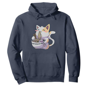 Ramen Cat Kawaii Hoodie Anime Japanese Neko Cute Graphic TS02 Navy Print Your Wear