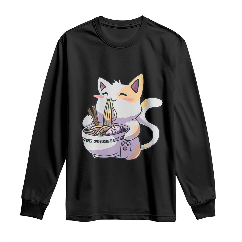 Ramen Cat Kawaii Long Sleeve Shirt Anime Japanese Neko Cute Graphic TS02 Black Print Your Wear