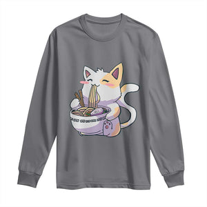Ramen Cat Kawaii Long Sleeve Shirt Anime Japanese Neko Cute Graphic TS02 Charcoal Print Your Wear