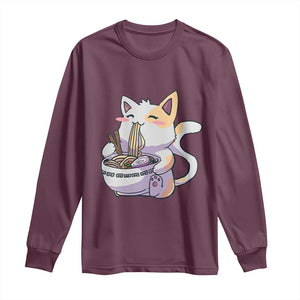 Ramen Cat Kawaii Long Sleeve Shirt Anime Japanese Neko Cute Graphic TS02 Maroon Print Your Wear