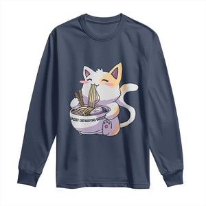 Ramen Cat Kawaii Long Sleeve Shirt Anime Japanese Neko Cute Graphic TS02 Navy Print Your Wear