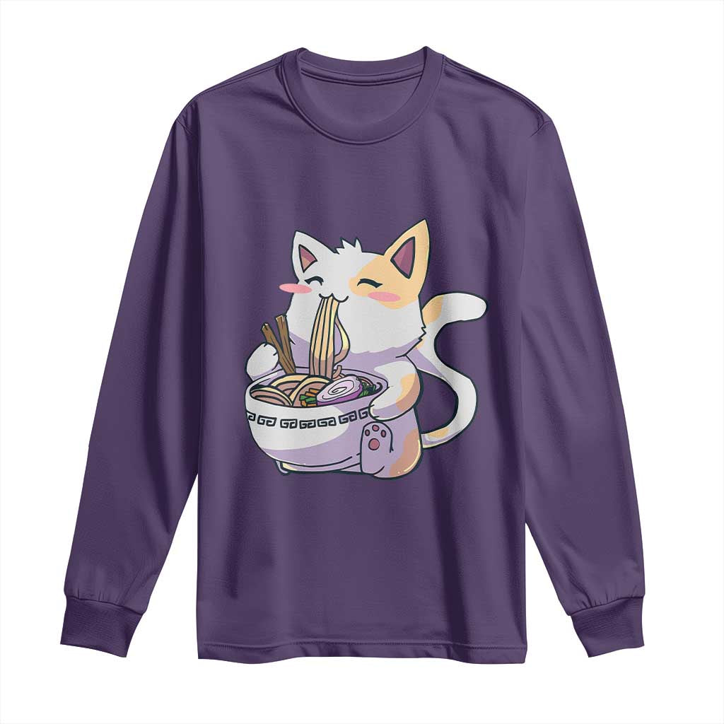 Ramen Cat Kawaii Long Sleeve Shirt Anime Japanese Neko Cute Graphic TS02 Purple Print Your Wear