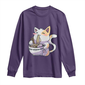 Ramen Cat Kawaii Long Sleeve Shirt Anime Japanese Neko Cute Graphic TS02 Purple Print Your Wear