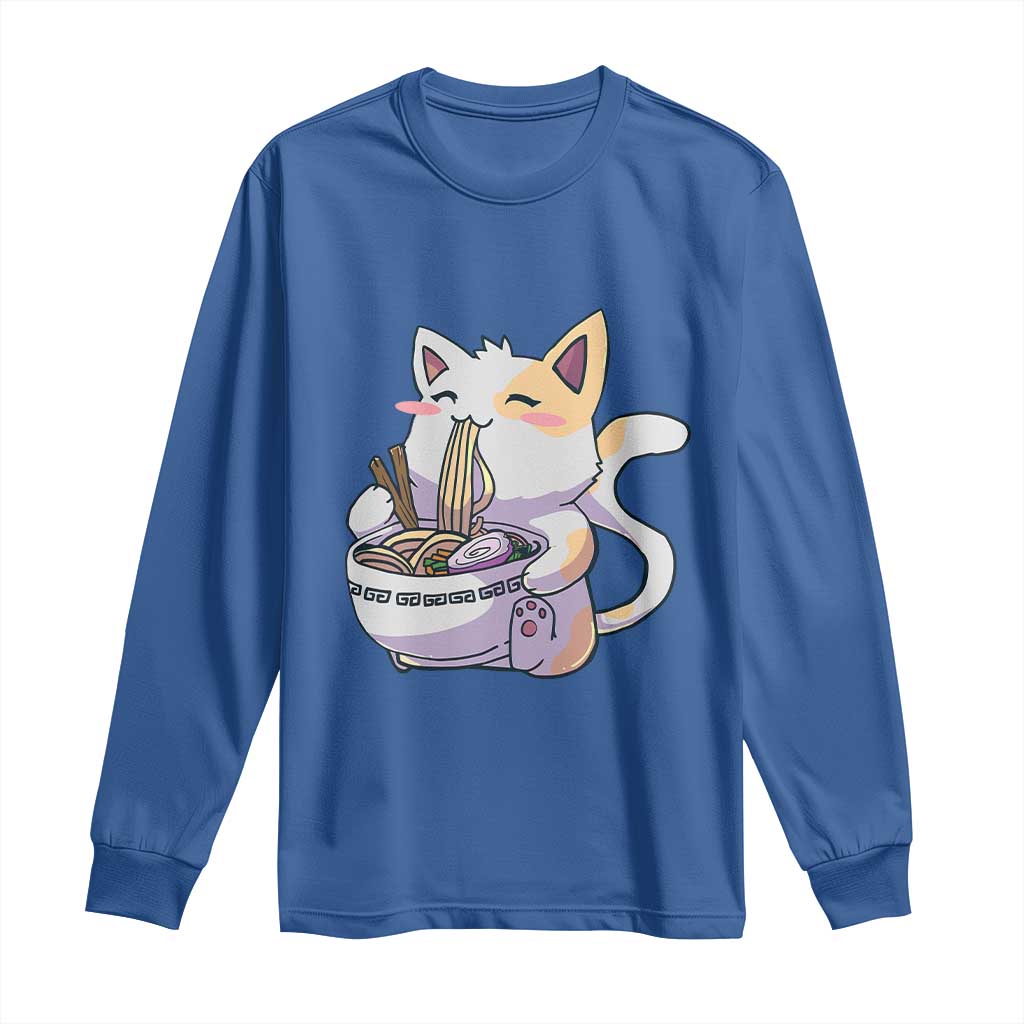 Ramen Cat Kawaii Long Sleeve Shirt Anime Japanese Neko Cute Graphic TS02 Royal Blue Print Your Wear