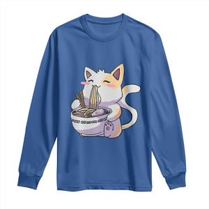 Ramen Cat Kawaii Long Sleeve Shirt Anime Japanese Neko Cute Graphic TS02 Royal Blue Print Your Wear