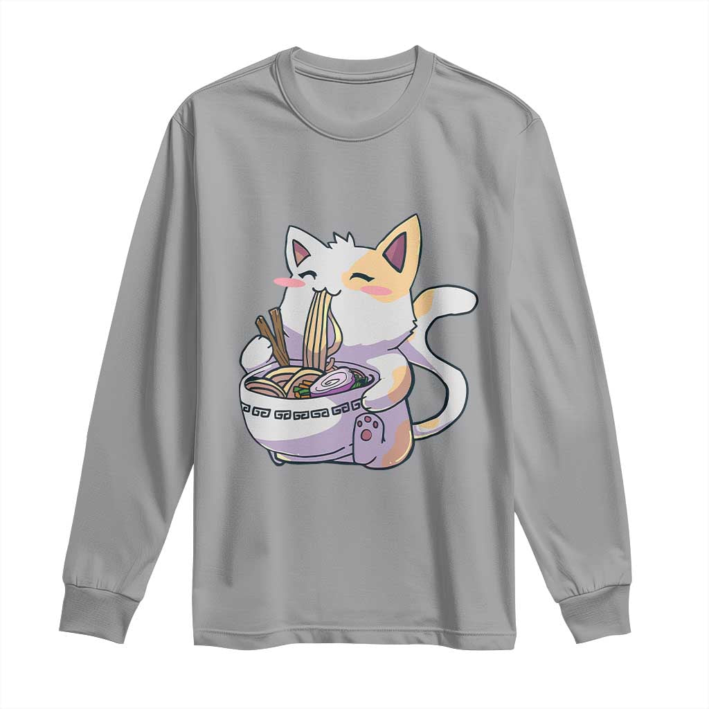 Ramen Cat Kawaii Long Sleeve Shirt Anime Japanese Neko Cute Graphic TS02 Sport Gray Print Your Wear