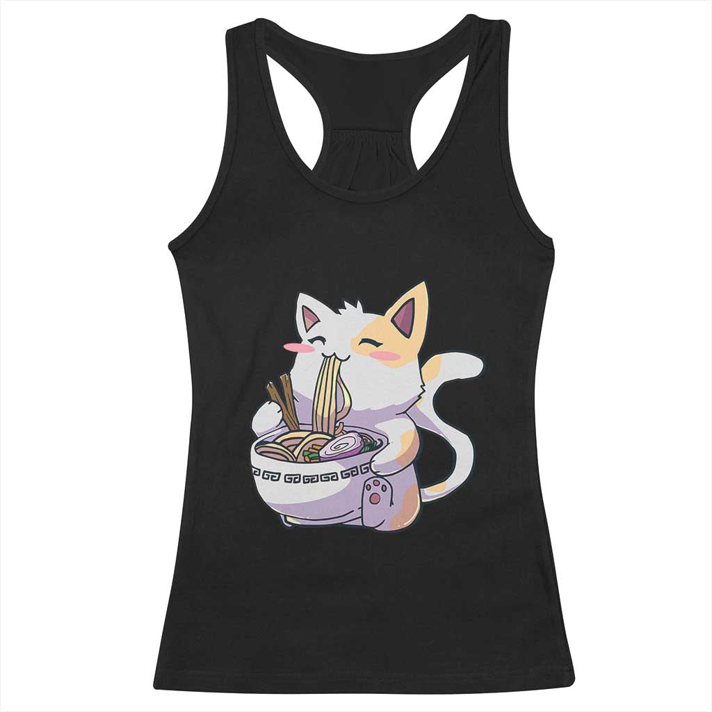 Ramen Cat Kawaii Racerback Tank Top Anime Japanese Neko Cute Graphic TS02 Black Print Your Wear