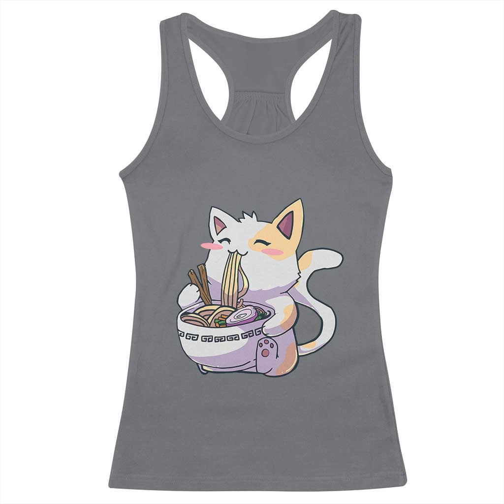 Ramen Cat Kawaii Racerback Tank Top Anime Japanese Neko Cute Graphic TS02 Charcoal Print Your Wear