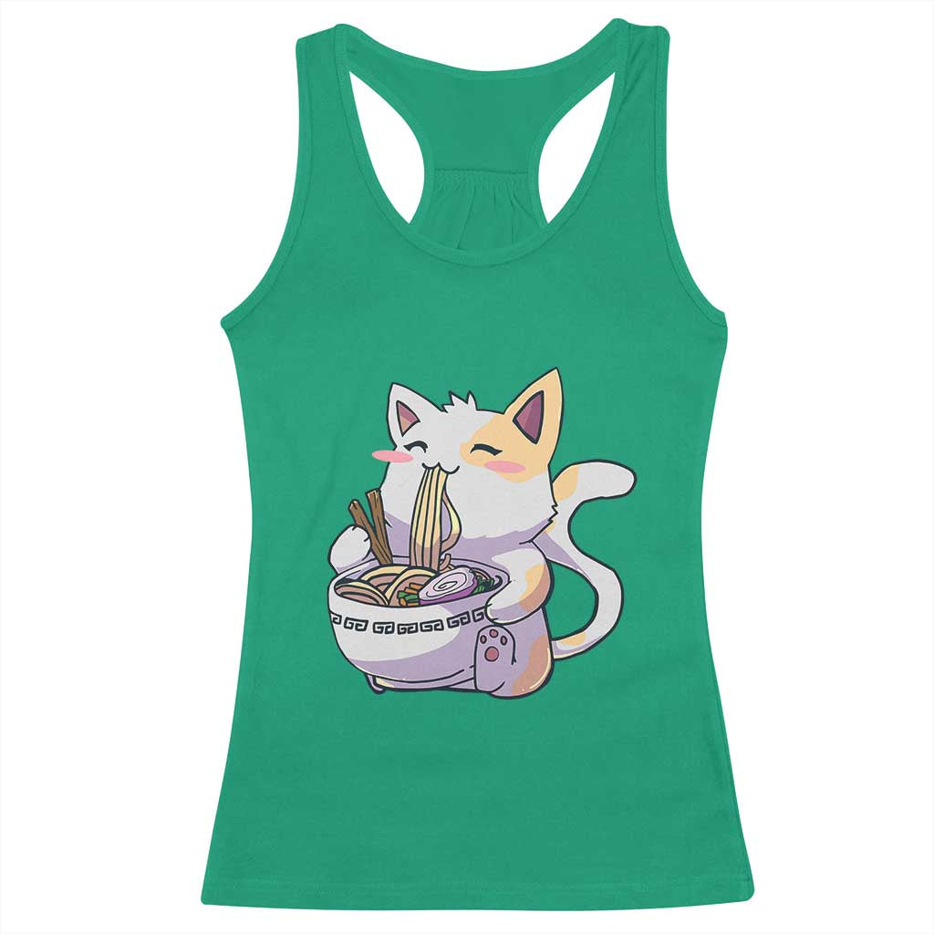 Ramen Cat Kawaii Racerback Tank Top Anime Japanese Neko Cute Graphic TS02 Irish Green Print Your Wear